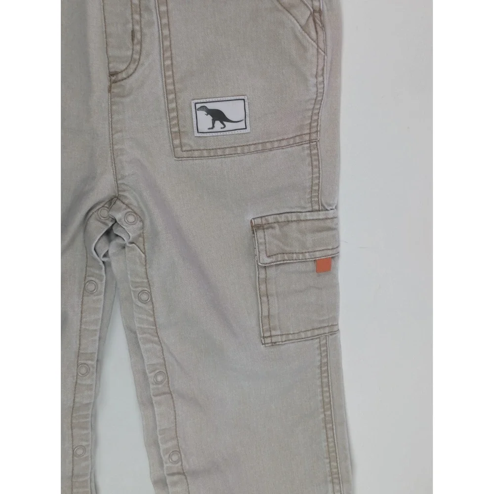 VTG Gymboree Khaki Tan Canvas Dinosaur Cargo Overalls Toddler Boys 3T Cotton Y2K